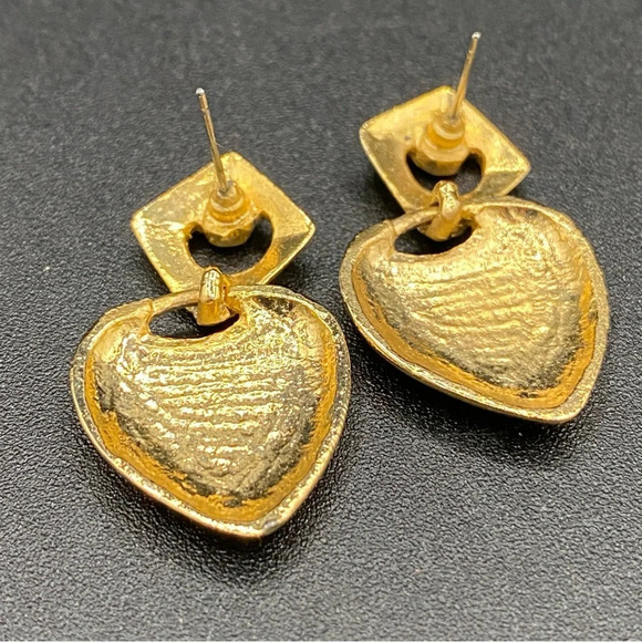 Gothic Style Dripping Heart Gold Plated Dangle Earrings with Rhinestone Accent - Picture 4 of 9